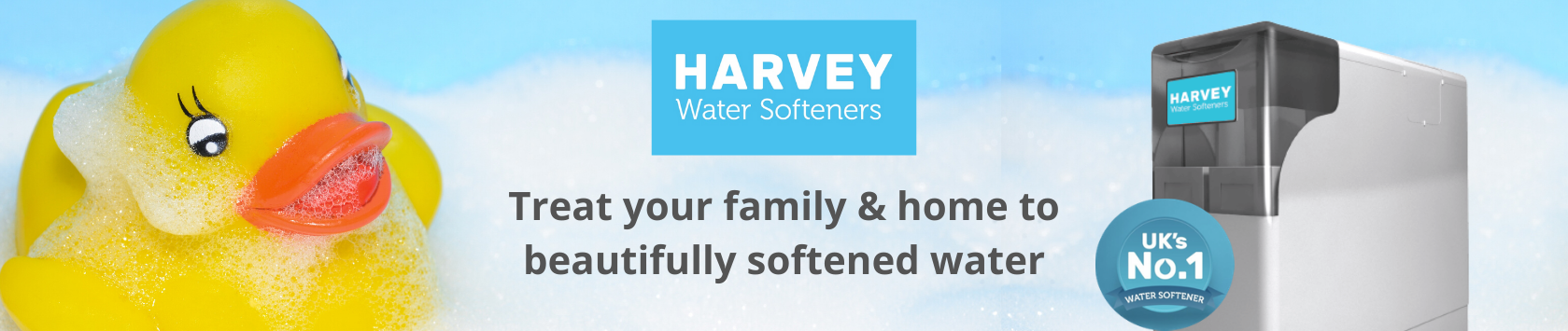 UK's no.1 Harveys Water Softener with yellow rubber duck in bath